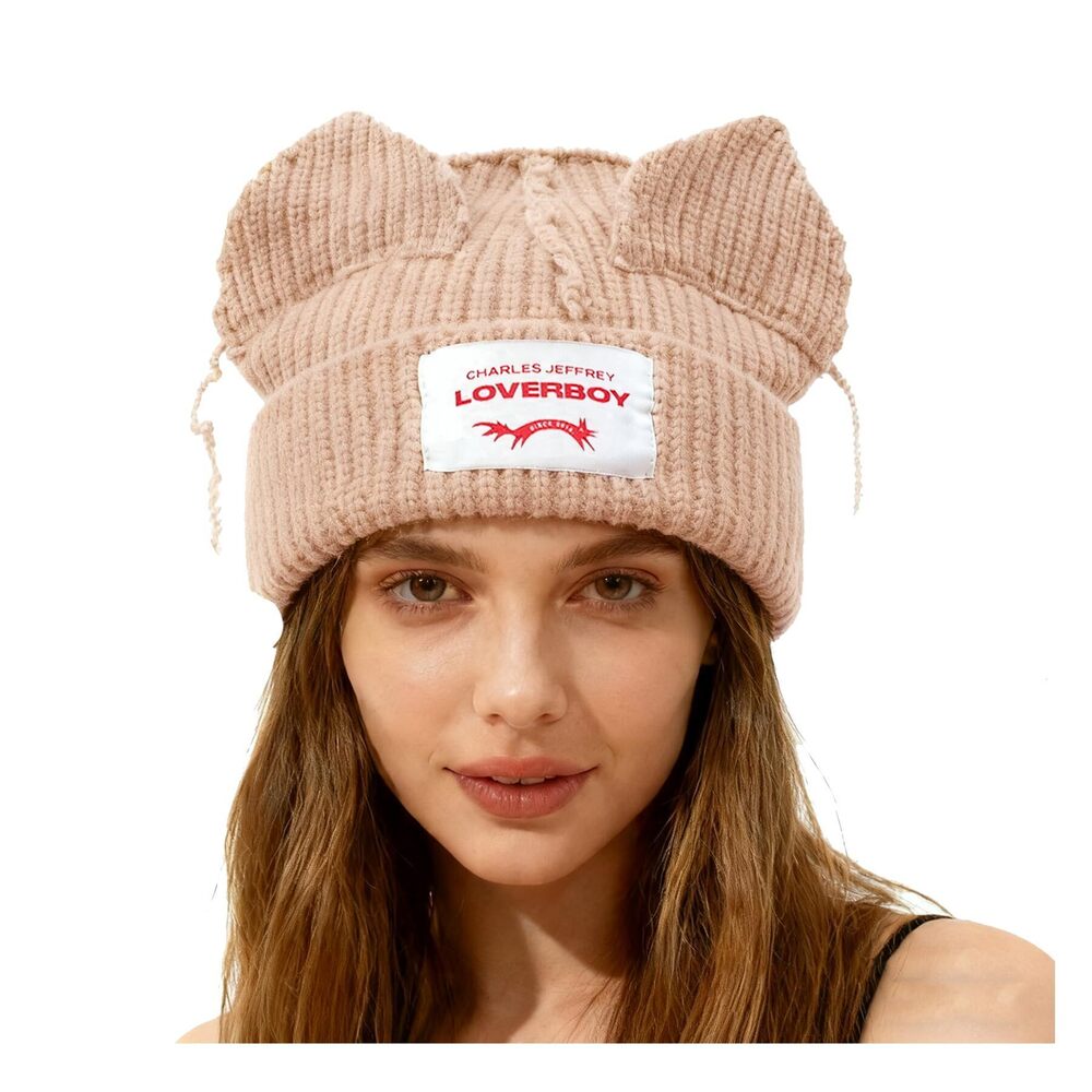 3946 Knitted Beanie Hat Cute Bunny Long Ear Hat Slouchy Cat Ear Hat Crochet